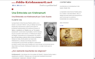 Página Entrevista para PLANÈTE por Calos Suarés a J. Krishnamurti